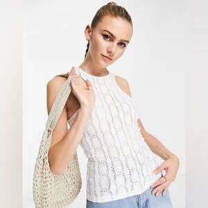 NWT Topshop racer eyelet tank top in white